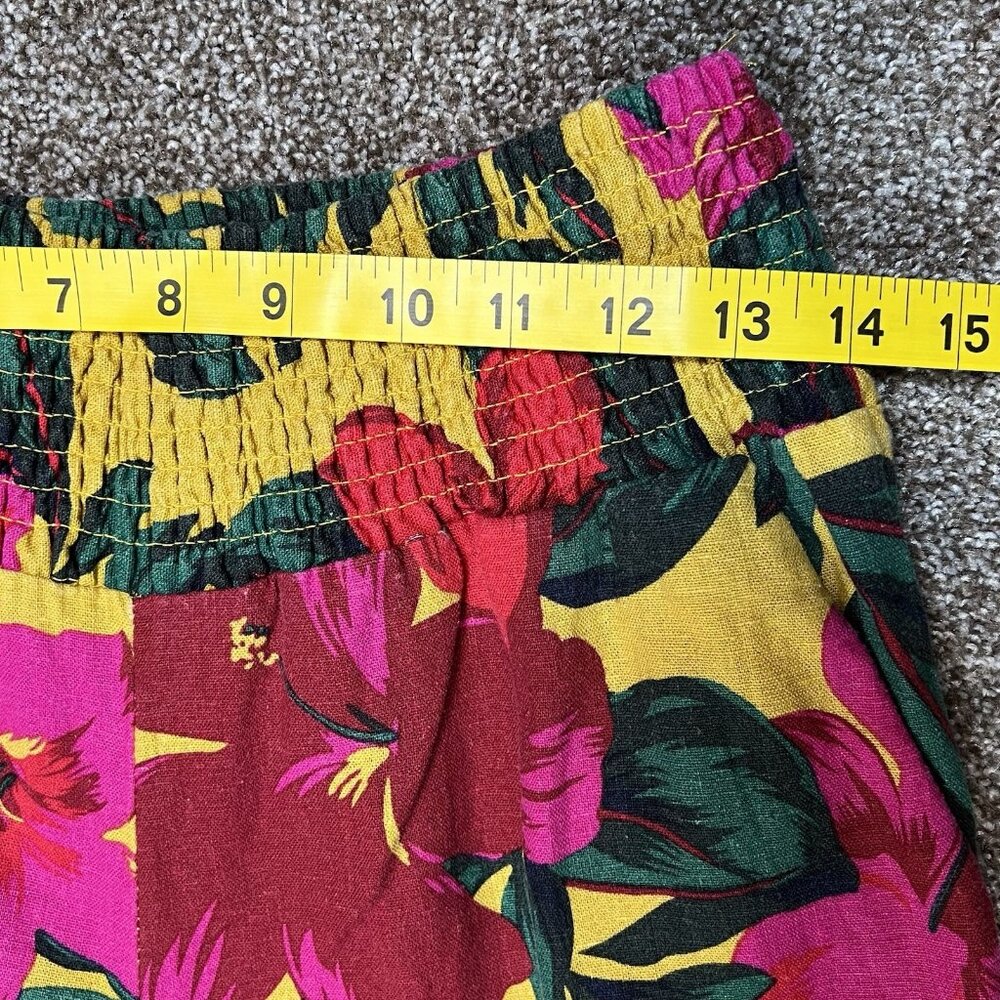 Tahari Women Wide Leg Linen Pants Medium Size Tropical Cropped Floral Pull On - Picture 5 of 13